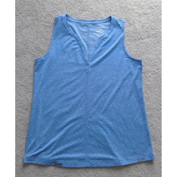LL Bean Tank Top Womens Large Streamside Tank Split Neck Blue Geometric *Flaw* - Picture 1 of 6